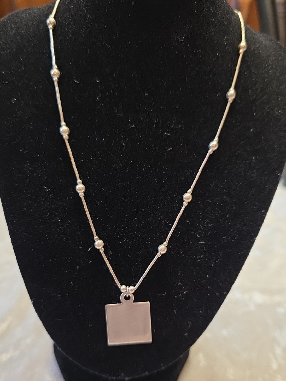 Vintage Jordan Sterling Silver Square Pendant Minimalist Necklace - Engravable